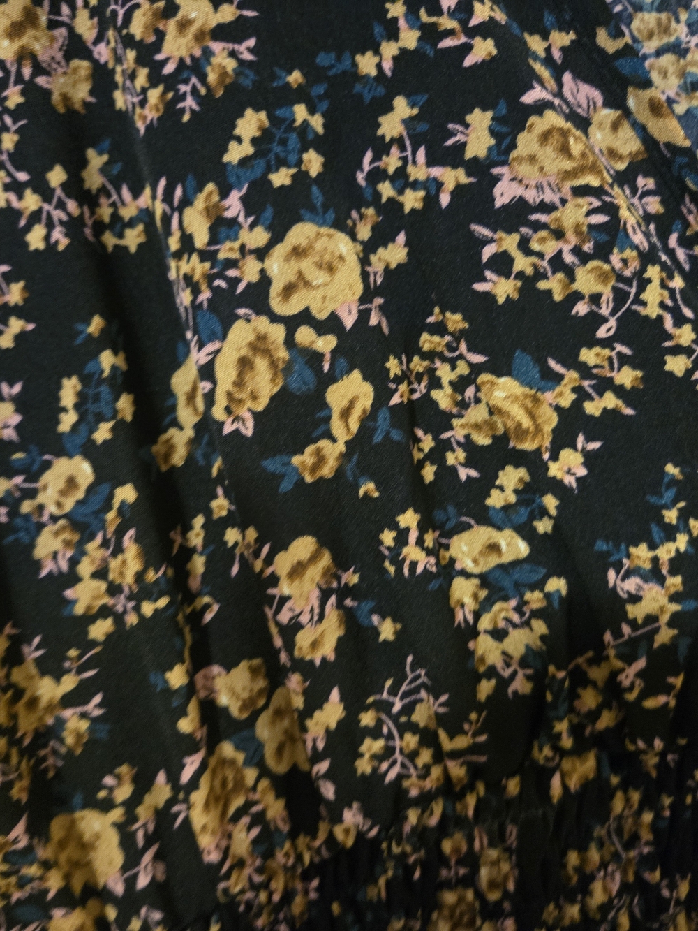 Women’s Floral Black Midi Dress with Mustard & Pink Accents